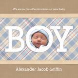 Photo Birth Announcements - Plaid Boy